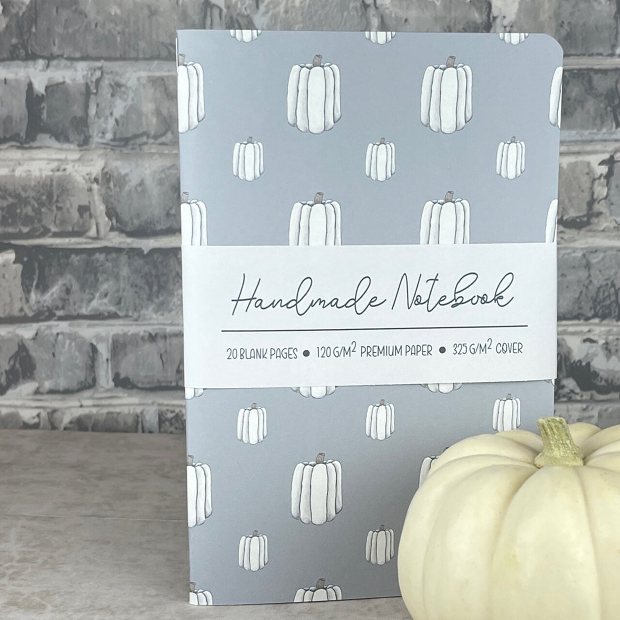 Edge Collections - 8" x 5.25" - Light Blue & White - Elegant White Pumpkin Patterned Notebook - 1 Piece